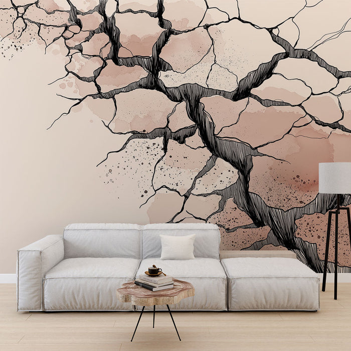 Ταπετσαρία τοιχογραφίας σχισμών | Σχέδιο με ρωγμές και θραύσματα με απαλές αποχρώσεις
