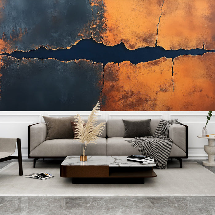 Ταπετσαρία τοιχογραφίας μεταλλικές ρωγμές | Αφηρημένο μοτίβο με εφέ σκουριάς και μαύρου
