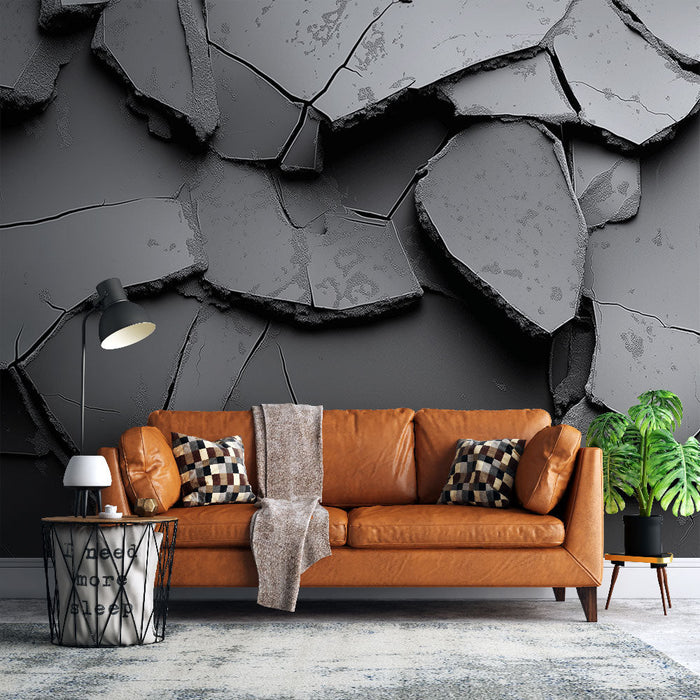Ταπετσαρία τοιχογραφίας ρωγμές | Μοτίβο ρωγμών σε μαύρο και γκρι
