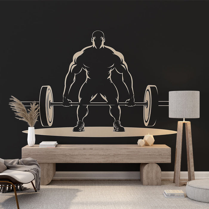 Fototapet fitness | Kraftfull silhuett av en vektløfter i aksjon