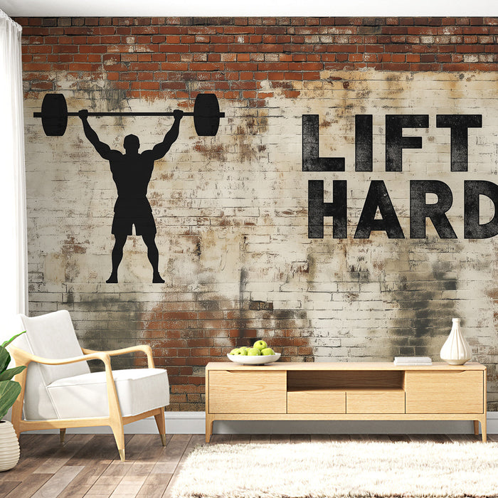 Fototapet fitness | Siluet ağırlık kaldıran "Sıkı Kaldır" sloganıyla.