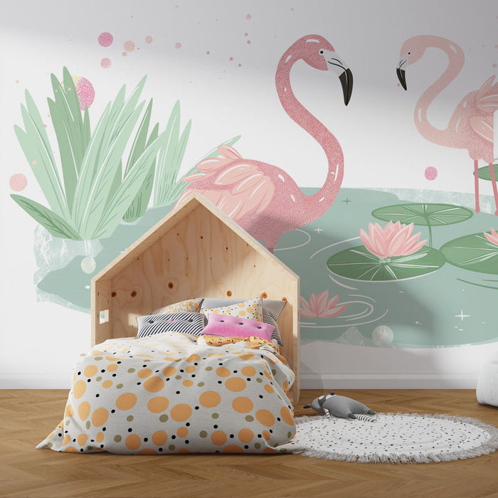 Mural tapet flamingo og glitter | Eventyr univers