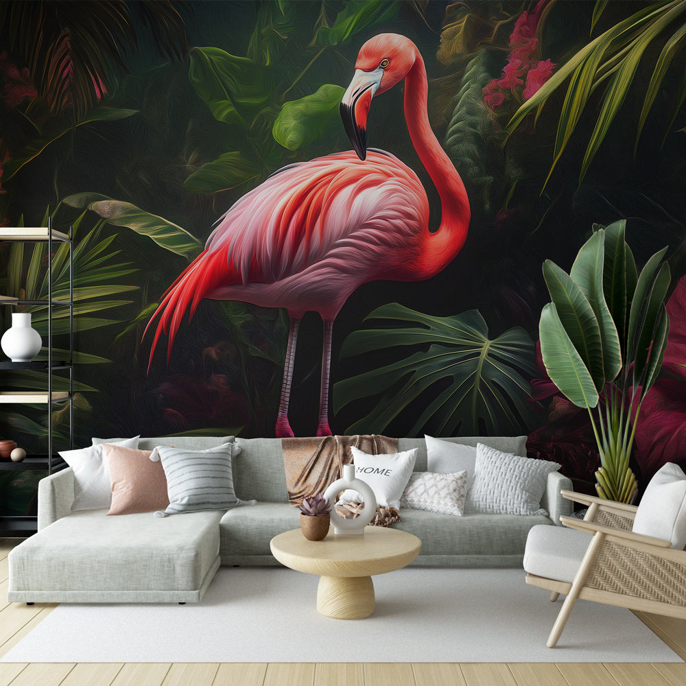 Papier Peint Jungle et Tropical <br/> Rose Flamingo