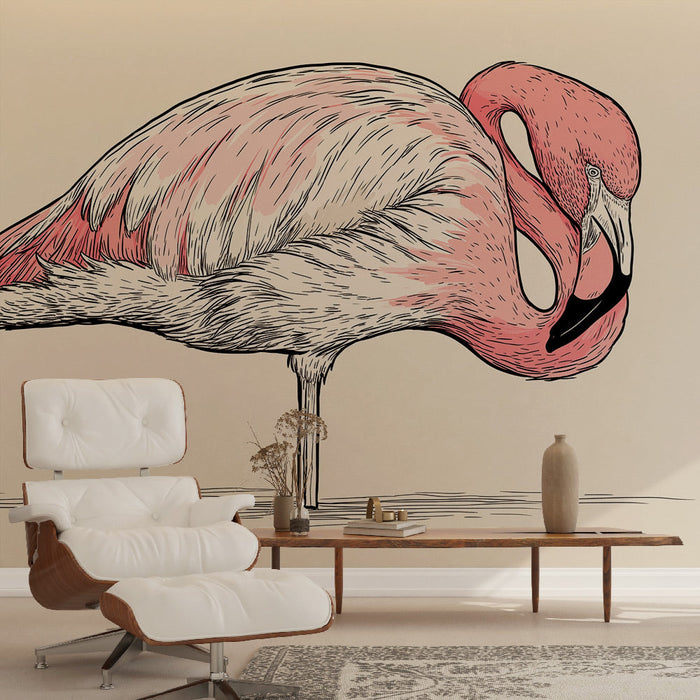 Fototapet flamingo | Açık bir arka plan üzerinde stilize edilmiş bir flamingo resmi