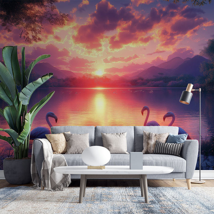 Fototapet flamingosi | Velicanstveni zalazak sunca iznad mirnog jezera