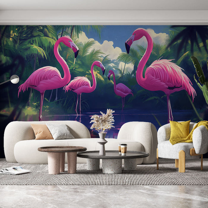 Tapete flamingosi | Živopisni tropski krajolik s elegantnim flamingosima