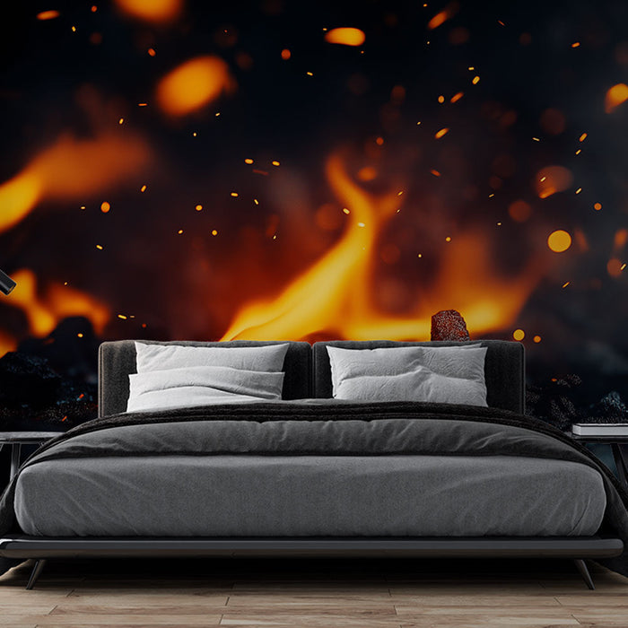 Mural Wallpaper flames | Effect of embers and crackling fires