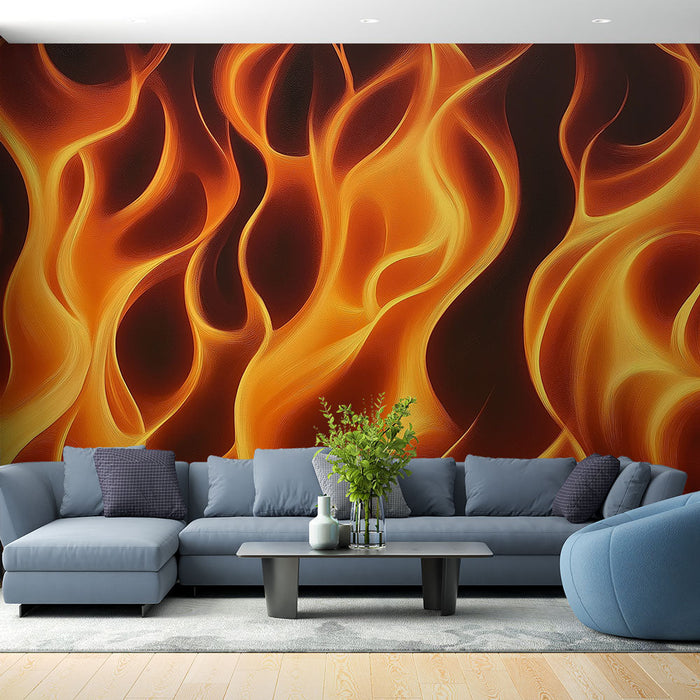 Mural Wallpaper flammer | Levende mønster av oransje og gyldne flammer