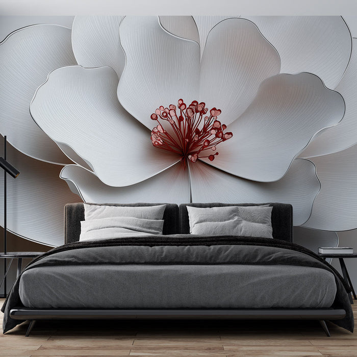 Foto Behang witte bloem | Elegante gestileerde bloem met delicate bloemblaadjes