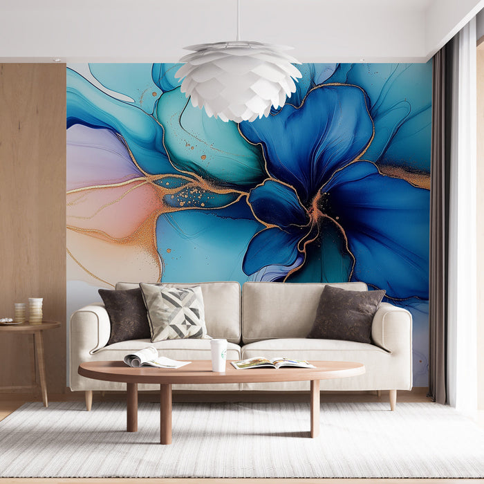 Foto Behang blauwe bloem | Delicate glans met aquatische tinten