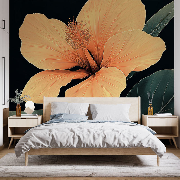 Papel de parede flor de hibisco | Elegância floral em um fundo escuro