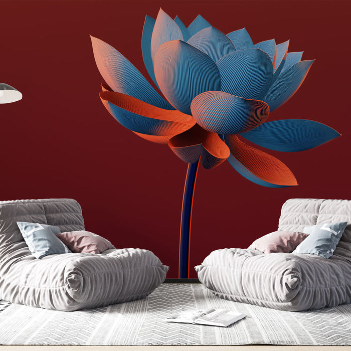 Tapetti lootuskukka | Lootuskukka sinisessä ja punaisessa sävyssä varjostetulla taustalla