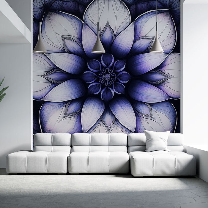 Papel de parede flor de lótus | Padrão elegante em gradiente de roxo