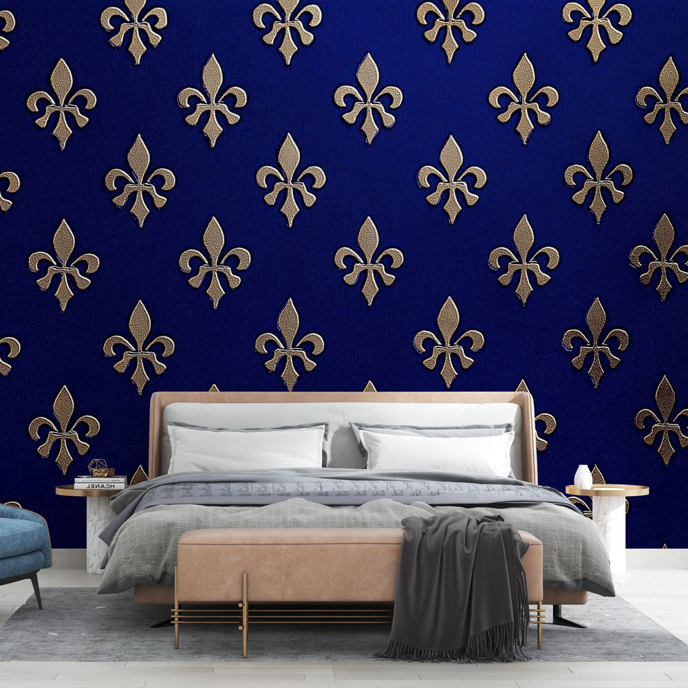 Fototapete Lilienmuster | Gold Muster Knigblau Modern  WonderMural