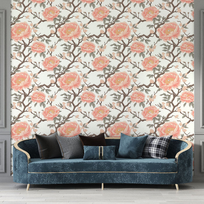 Fototapete Pfingstrose Blume | Elegante rosa Pfingstrosen auf einem weichen und natürlichen Hintergrund