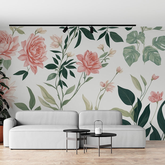 Papel pintado de mural de jardín de flores | Rosas y verdes