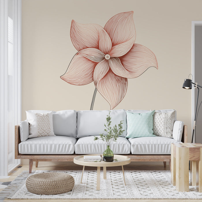 Tapet cu flori | Floare elegantă cu petale delicate pe un fundal bej deschis