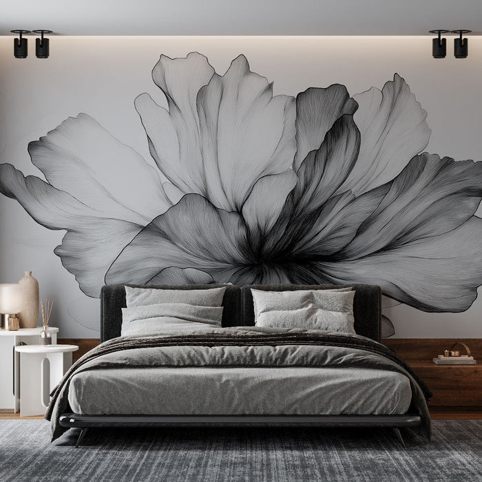 Mural Wallpaper flower in black and white | Monochrome panoramic