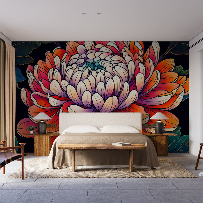 Mural Wallpaper blomst | Stor blomst i lyse farger