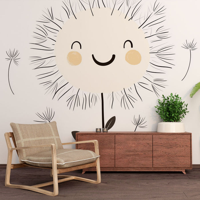 Papel de parede flor-feliz | Ilustração de uma flor sorridente com dente-de-leão
