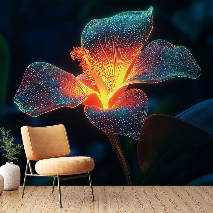 Foto Behang luminescent flower | Heldere bloem met levendige en opvallende kleuren