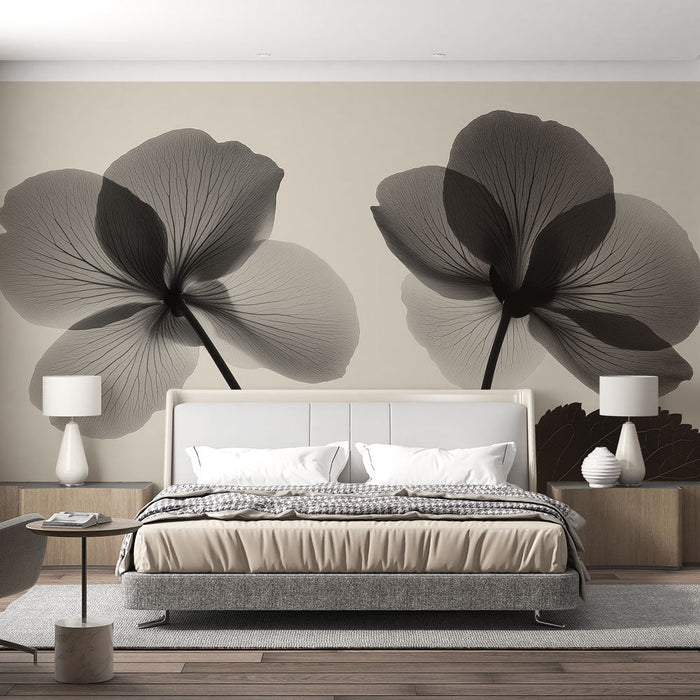 Mural Wallpaper black and white flower | Begonia in transparency