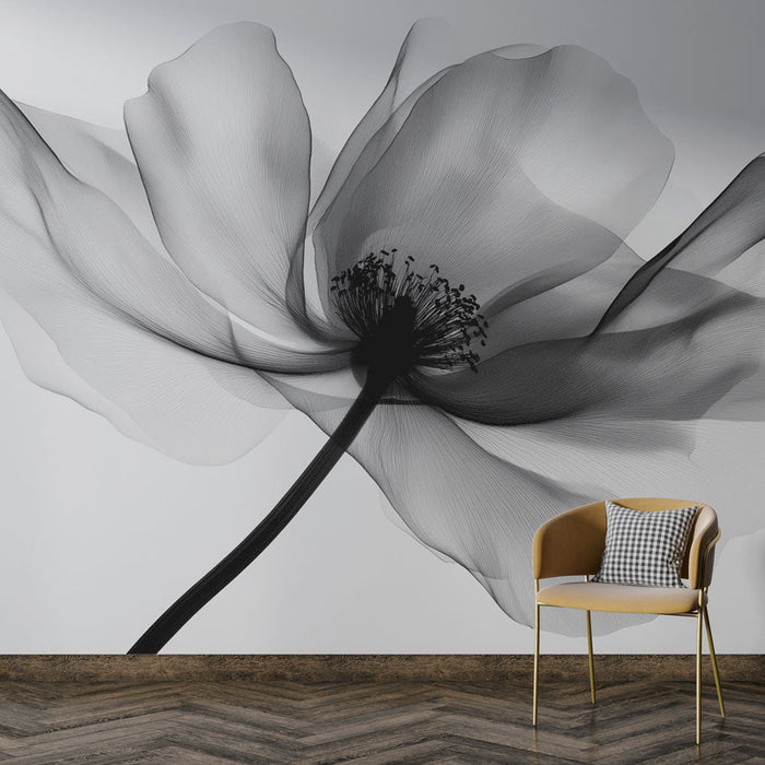 Mural Wallpaper svart-hvitt blomst | Gigantisk blomst