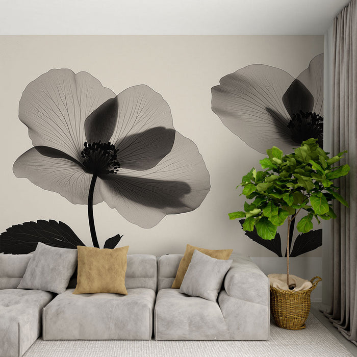 Mural Wallpaper black and beige flower | Begonia flowers