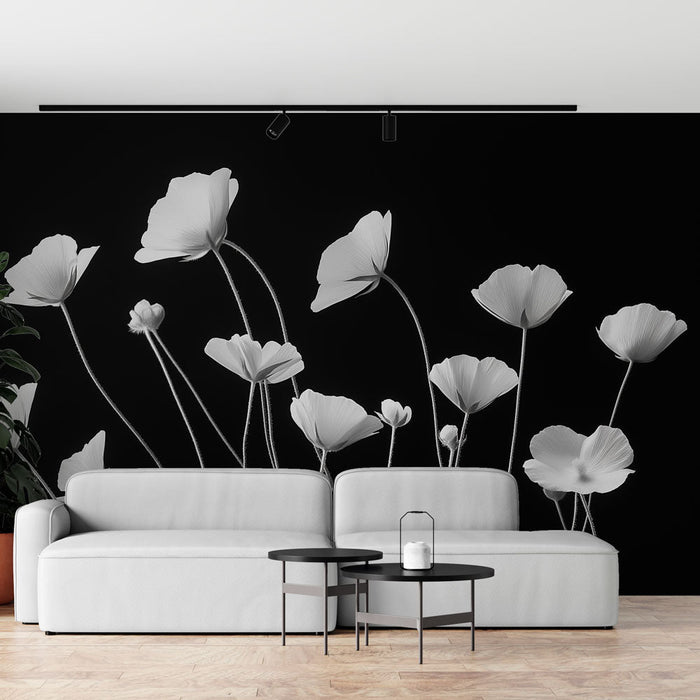 Foto Behang zwart en witte bloem | Wilde bloemen in panoramisch