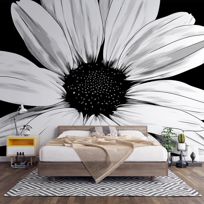 Papel pintado negro y blanco flor | Margarita gigante