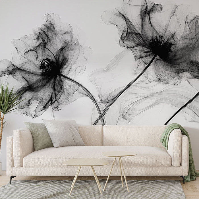 Mural Wallpaper must ja valge lill | Kroonlehed muutuvad suitsuks