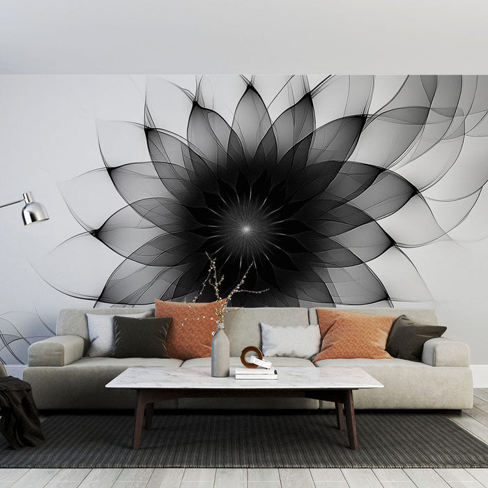 Mural Wallpaper svart-hvitt blomst | Gigantisk rosett