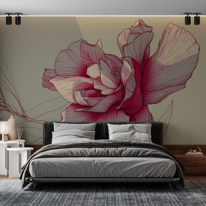 Tapete με στυλιζαρισμένο λουλούδι | Λεπτομερής εικόνα λουλουδιών σε κόκκινες αποχρώσεις