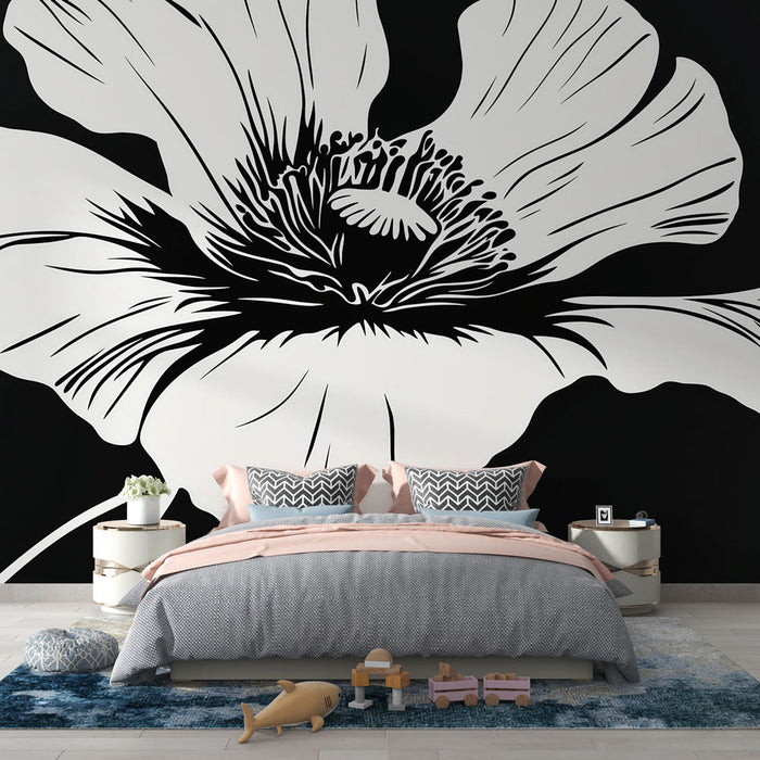 Tapeta stylizovaný květ | Grafická ilustrace květu na černém pozadí