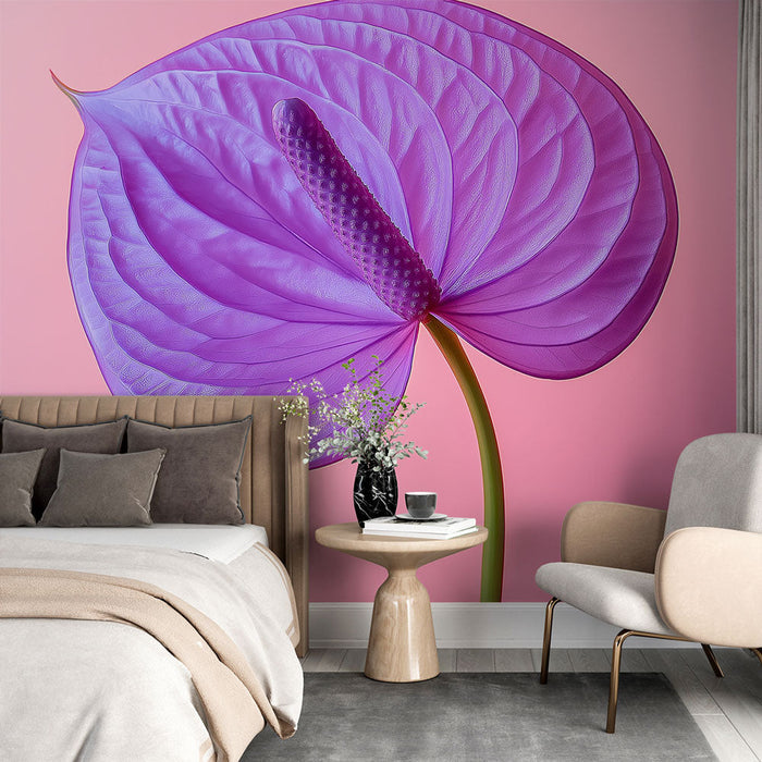 Tapet floare mov | Frunză de floare mov cu fundal roz pal