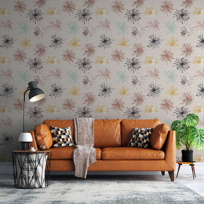 Tapeta abstraktní květinová | Květinové vzory v pastelových barvách na krémovém pozadí