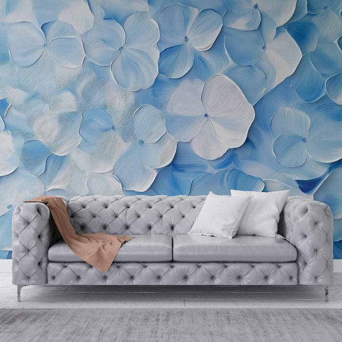 Blue floral mural wallpaper | Delicate flowers on a light background