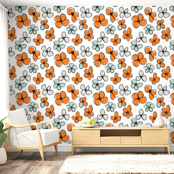 Tapete с цветни цветя | Забавен дизайн на оранжеви и сини цветя