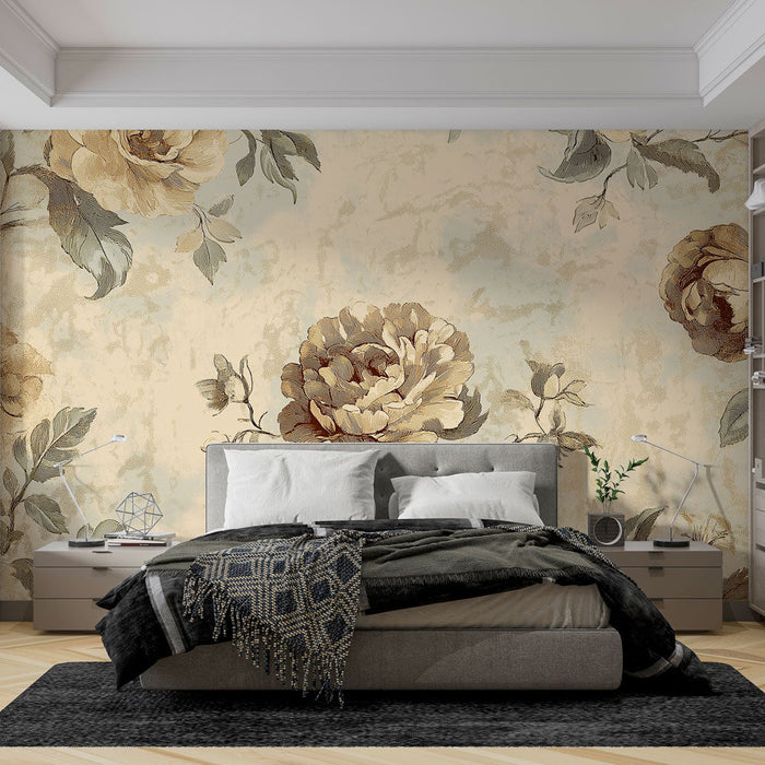 Mural Wallpaper with Flowers | Elegant Pattern of Soft-Toned Roses