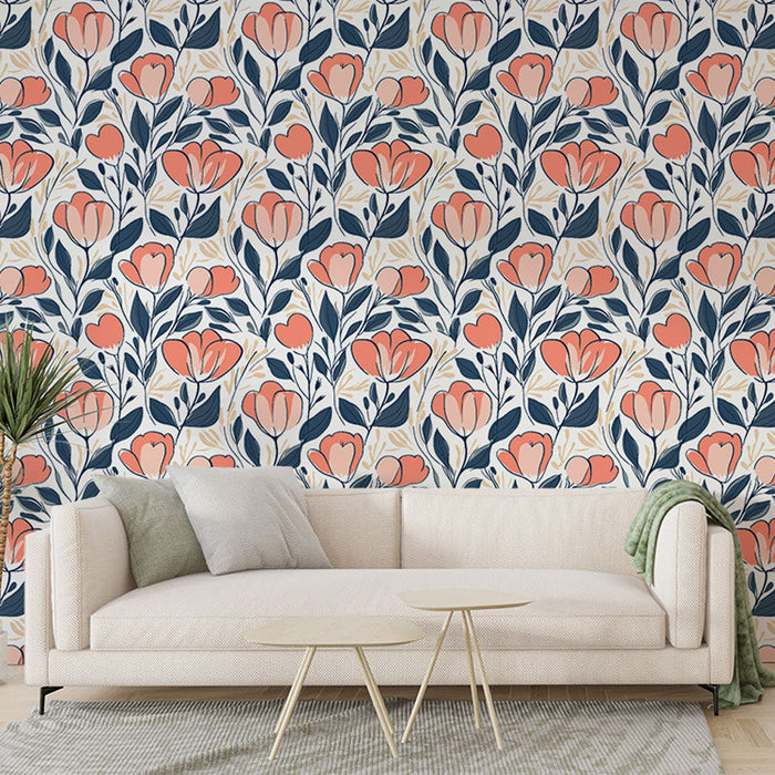 Tapeta s květinovým vzorem | Elegantní korálové květiny na světlém pozadí