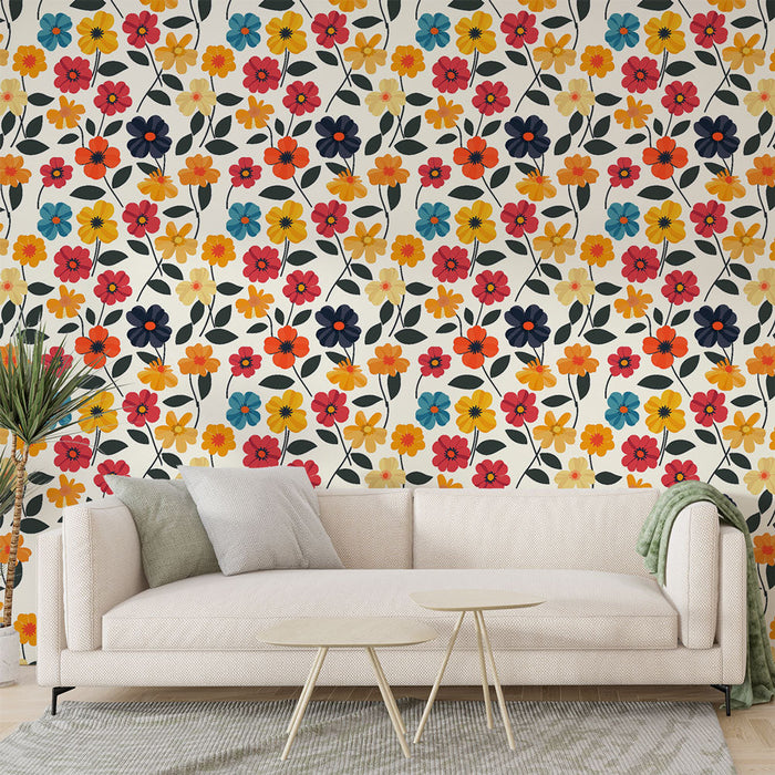 Fototapet med färgstarkt motiv av delikata blommor på en ljus bakgrund