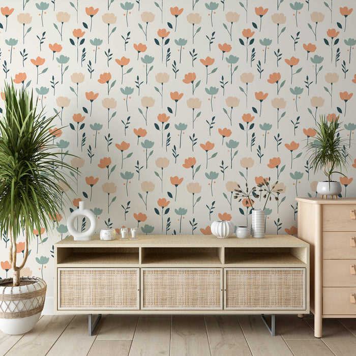 Mural Wallpaper with floral pattern | Soft-toned flower motif