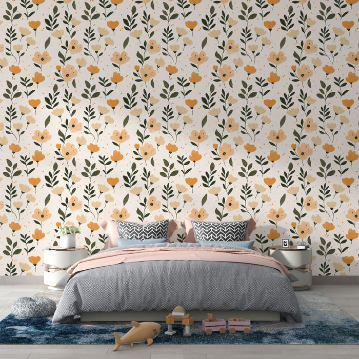Tapeta s květinovým motivem | Oranžové květy a zelené listy