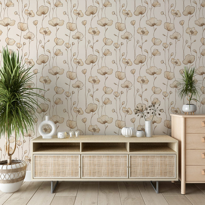 Mural Wallpaper with dried flower motif in soft tones