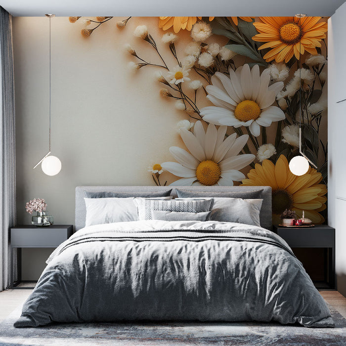 Tapeta s květinami | Vzor sedmikrásky a jemné odstíny