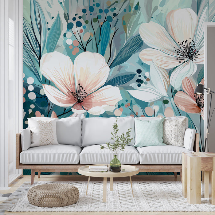 Mural Wallpaper fleuri | Abstract floral motif in soft and contemporary shades