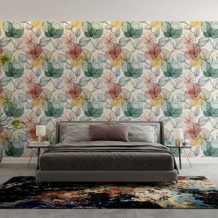 Õie tapeet | Õrn lilleline muster pastelsetes toonides ja lehtedega