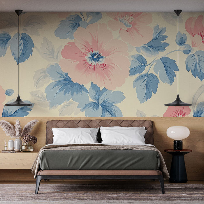 Mural Wallpaper with Flowers | Pastel and Romantic Pattern