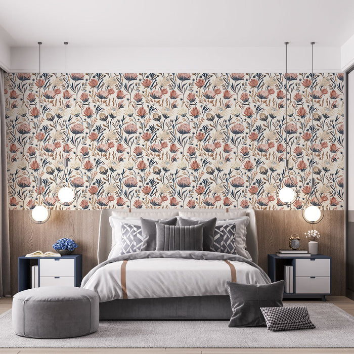 Mural Wallpaper with delicate flower motifs in soft shades