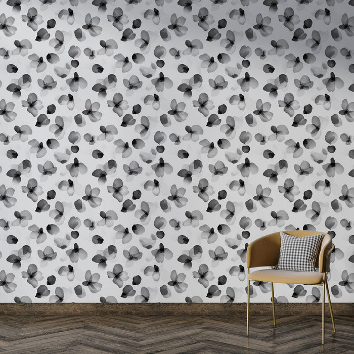 Papel de parede floral preto e branco | Padrão delicado de aquarela de flores monocromáticas